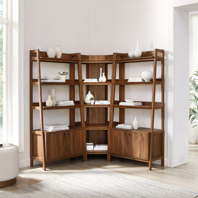 Bixby Walnut 3-Piece Corner Bookshelf Set with Wide Bookshelves - Ornate Home