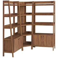 Bixby Walnut 3-Piece Corner Bookshelf Set with Wide Bookshelves - Ornate Home