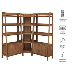 Bixby Walnut 3-Piece Corner Bookshelf Set with Wide Bookshelves - Ornate Home