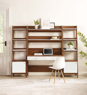 Bixby Walnut 3-Piece Wood Office Desk and Bookshelf - 18.5x90" - Ornate Home