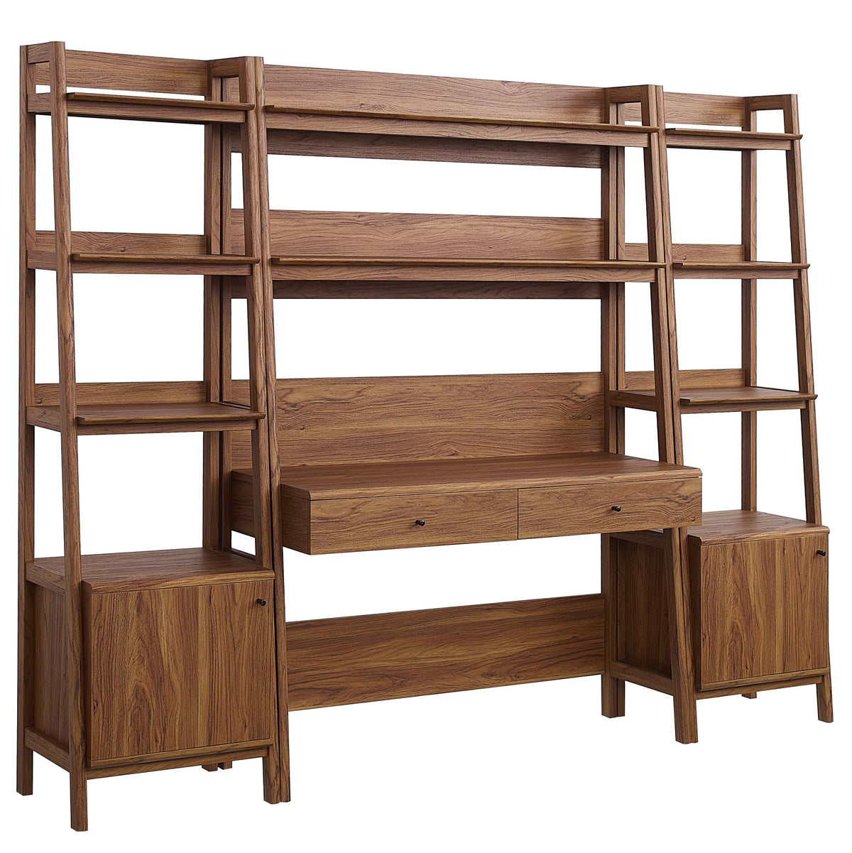 Bixby Walnut 3-Piece Wood Office Desk and Bookshelf - 18.5x90" - Ornate Home