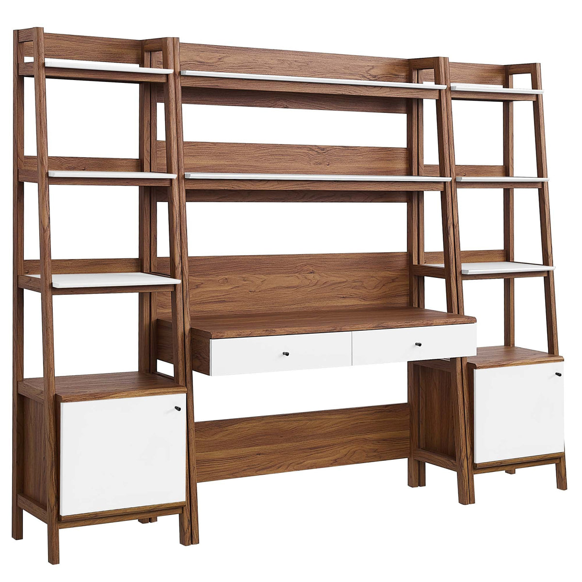 Bixby Walnut 3-Piece Wood Office Desk and Bookshelf - 18.5x90" - Ornate Home