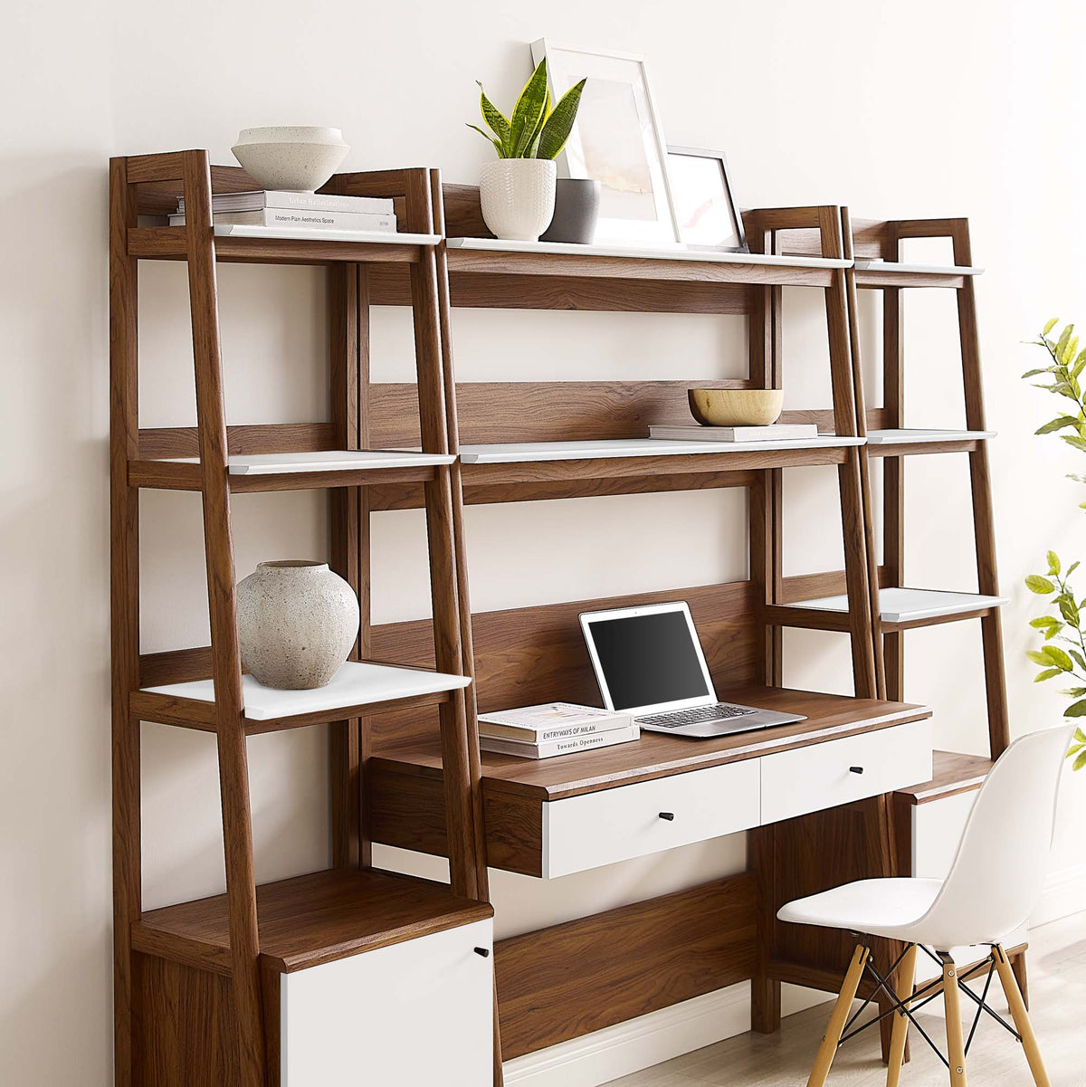 Bixby Walnut 3-Piece Wood Office Desk and Bookshelf - 18.5x90" - Ornate Home
