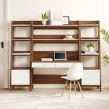 Bixby Walnut 3-Piece Wood Office Desk and Bookshelf - 18.5x90" - Ornate Home