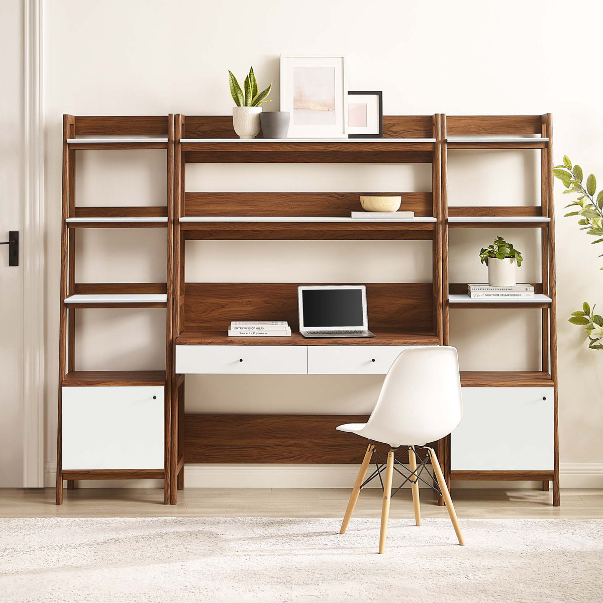 Bixby Walnut 3-Piece Wood Office Desk and Bookshelf - 18.5x90" - Ornate Home
