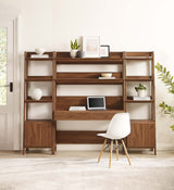 Bixby Walnut 3-Piece Wood Office Desk and Bookshelf - 18.5x90" - Ornate Home