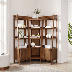 Bixby Walnut 3-piece Corner Bookshelf Set with Narrow Bookshelves - Ornate Home