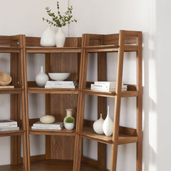 Bixby Walnut 3-piece Corner Bookshelf Set with Narrow Bookshelves - Ornate Home