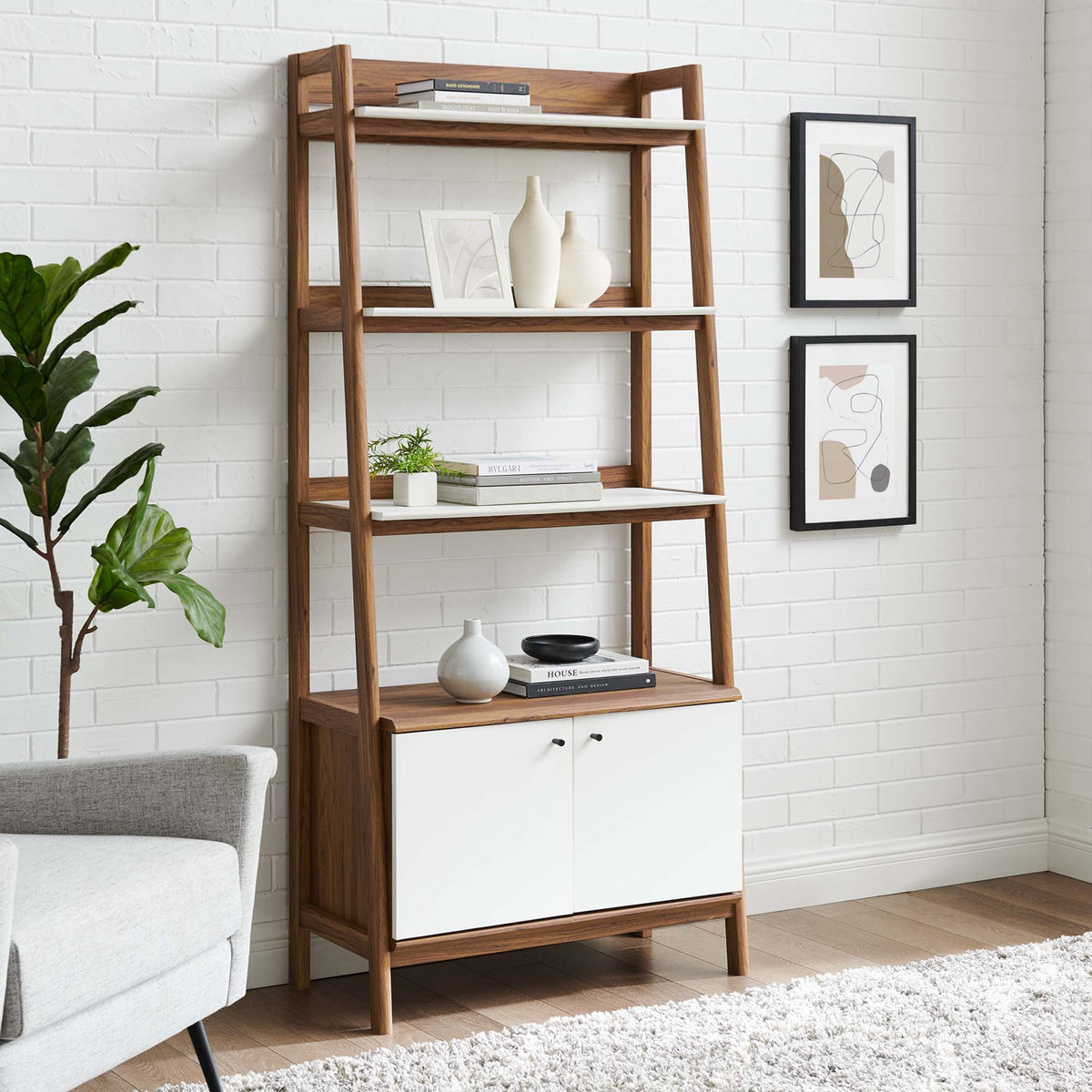 Bixby Walnut/White 33" Bookshelf - Ornate Home