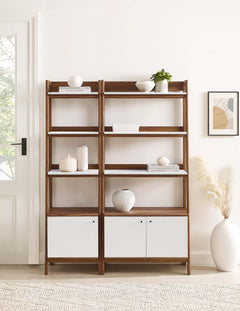 Bixby Walnut/White Wood Bookshelves (Set of 2) - Ornate Home