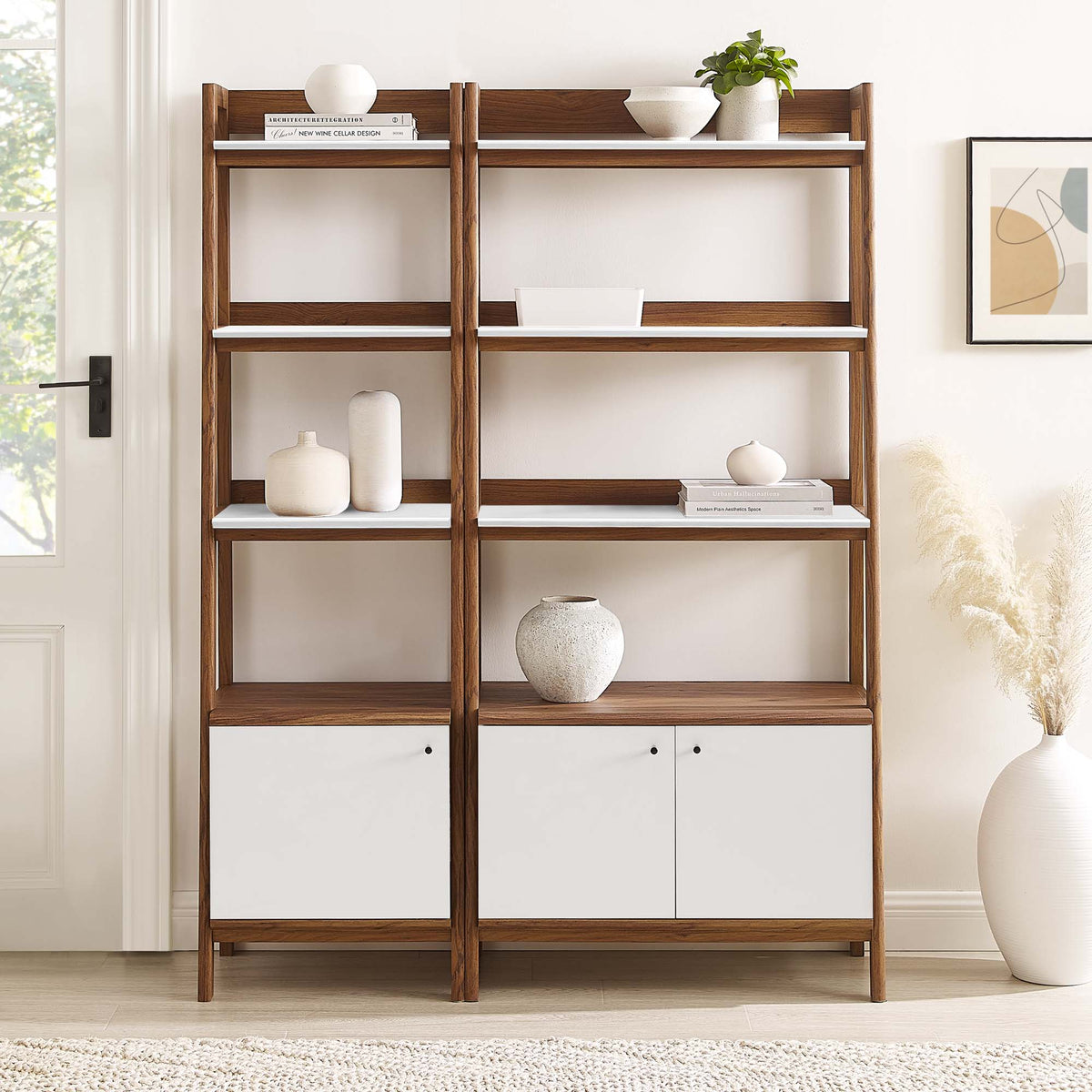 Bixby Walnut/White Wood Bookshelves (Set of 2) - Ornate Home
