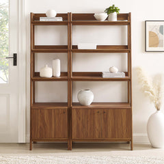 Bixby Walnut Wood Bookshelves (Set of 2) - Ornate Home