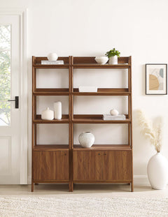 Bixby Walnut Wood Bookshelves (Set of 2) - Ornate Home