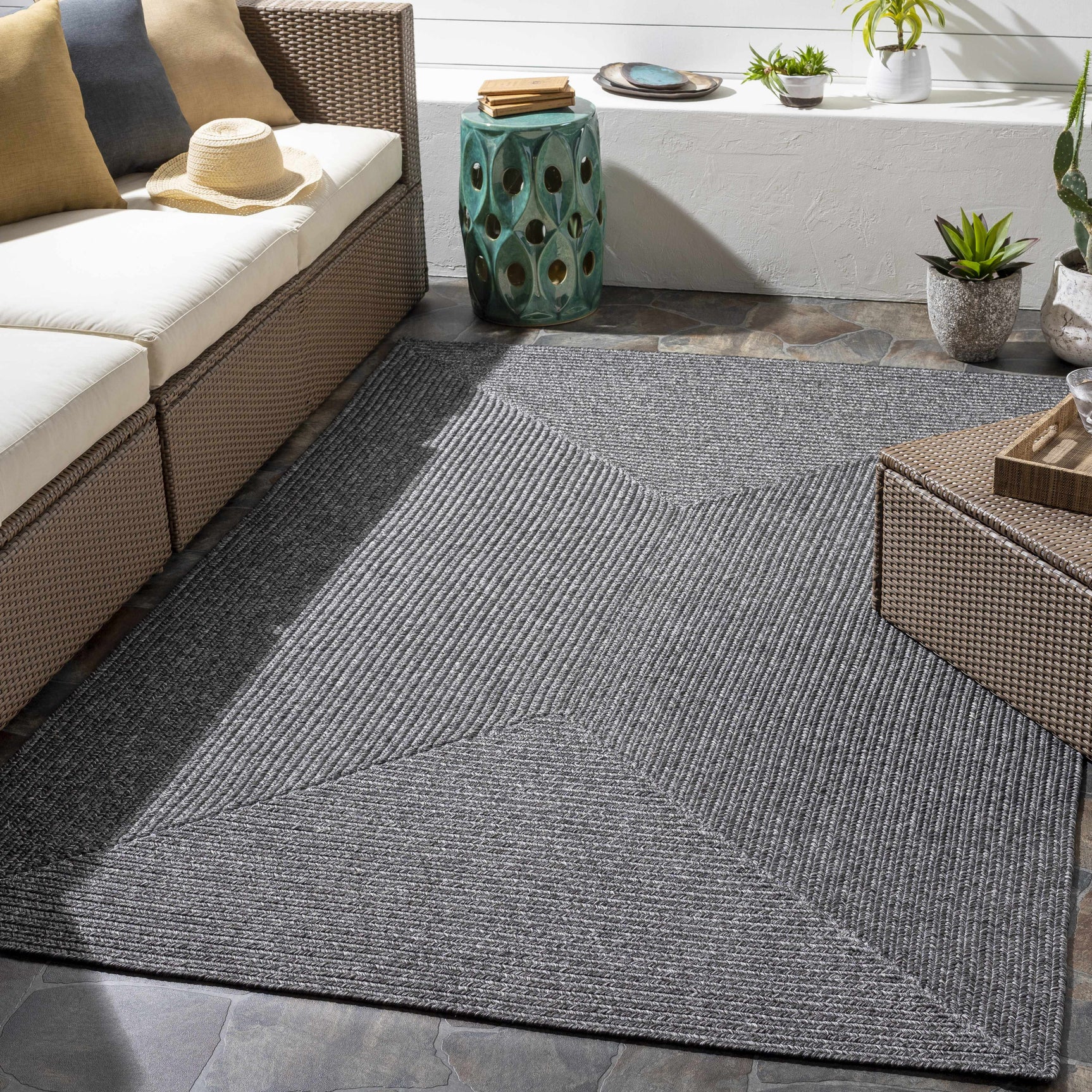 Black Braided Faux Jute Outdoor Rug - Ornate Home