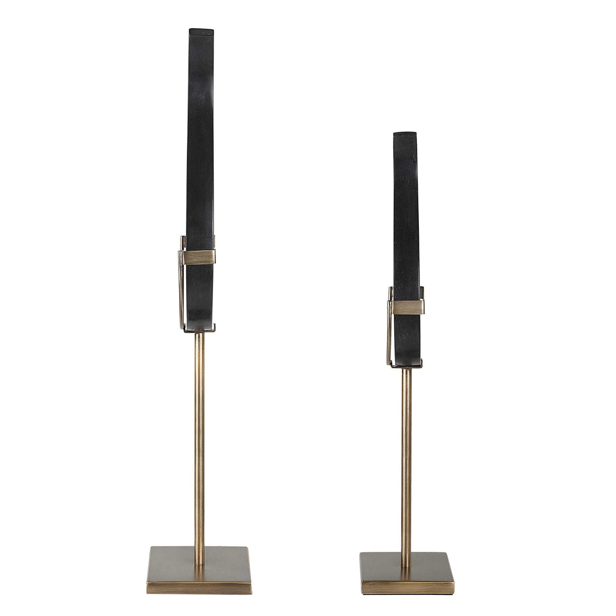 Black Flame Black/Brass Sculptures (Set of 2) - Ornate Home