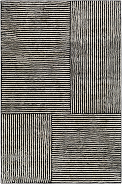 Black&White Striped Sheen Viscose Area Rug - Ornate Home