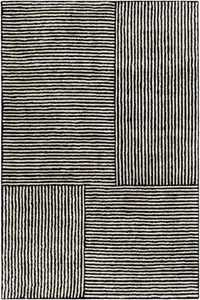 Black&White Striped Sheen Viscose Area Rug - Ornate Home