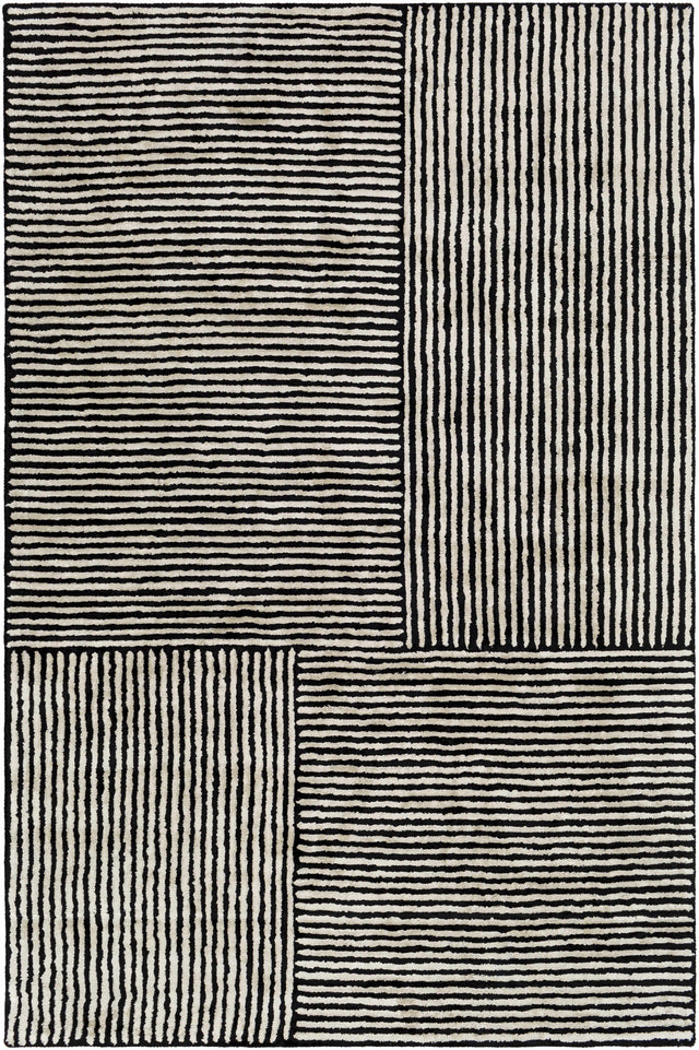 Black&White Striped Sheen Viscose Area Rug - Ornate Home