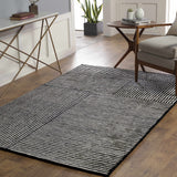 Black&White Striped Sheen Viscose Area Rug - Ornate Home