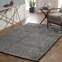 Black&White Striped Sheen Viscose Area Rug - Ornate Home
