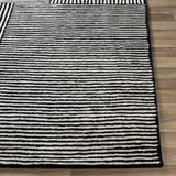 Black&White Striped Sheen Viscose Area Rug - Ornate Home