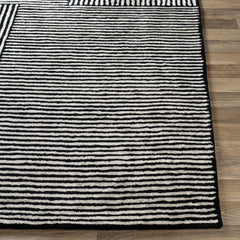 Black&White Striped Sheen Viscose Area Rug - Ornate Home