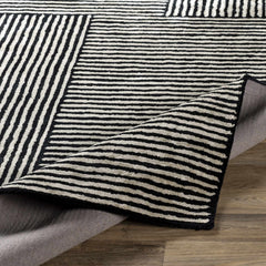 Black&White Striped Sheen Viscose Area Rug - Ornate Home