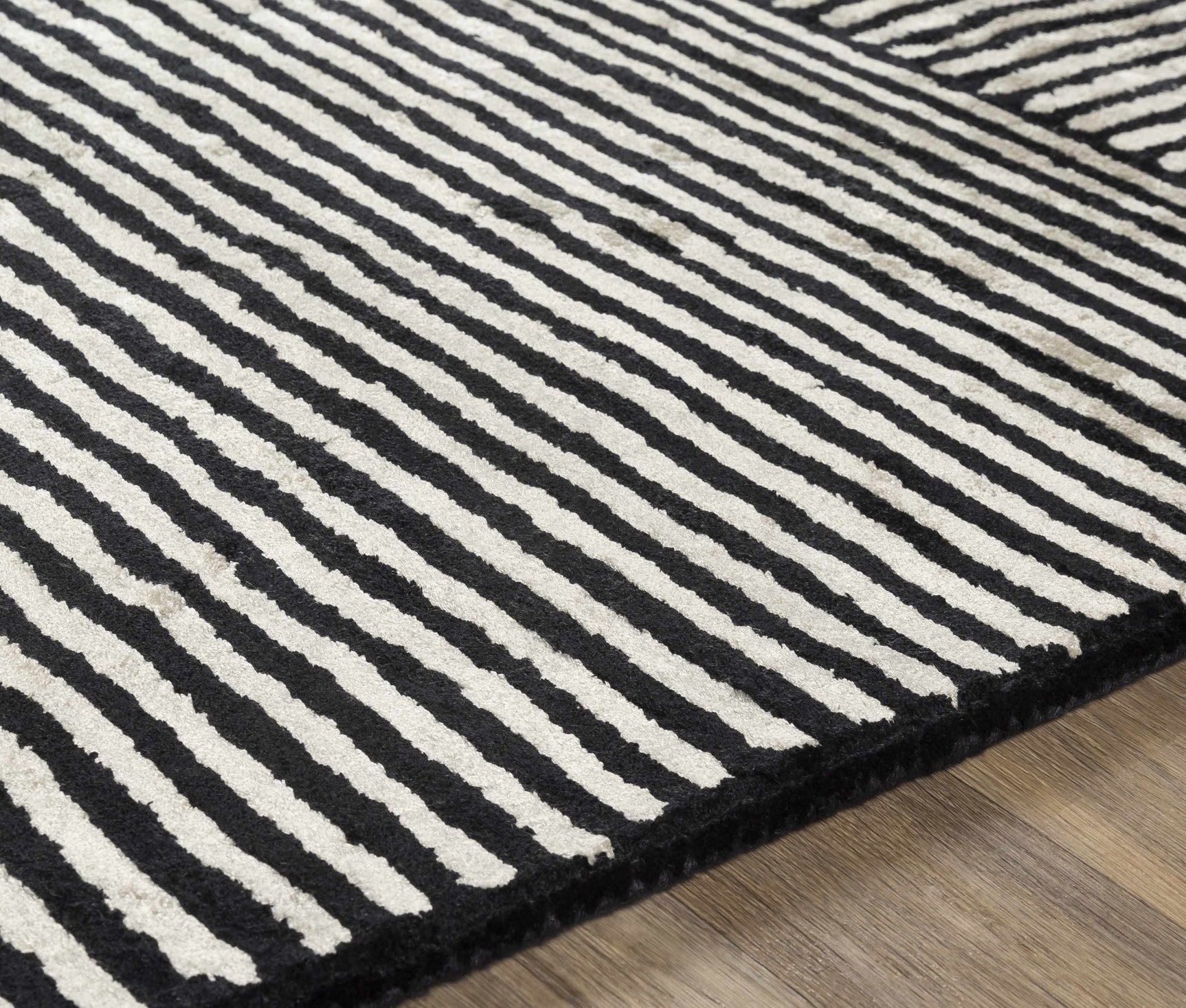 Black&White Striped Sheen Viscose Area Rug - Ornate Home