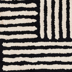 Black&White Striped Sheen Viscose Area Rug - Ornate Home
