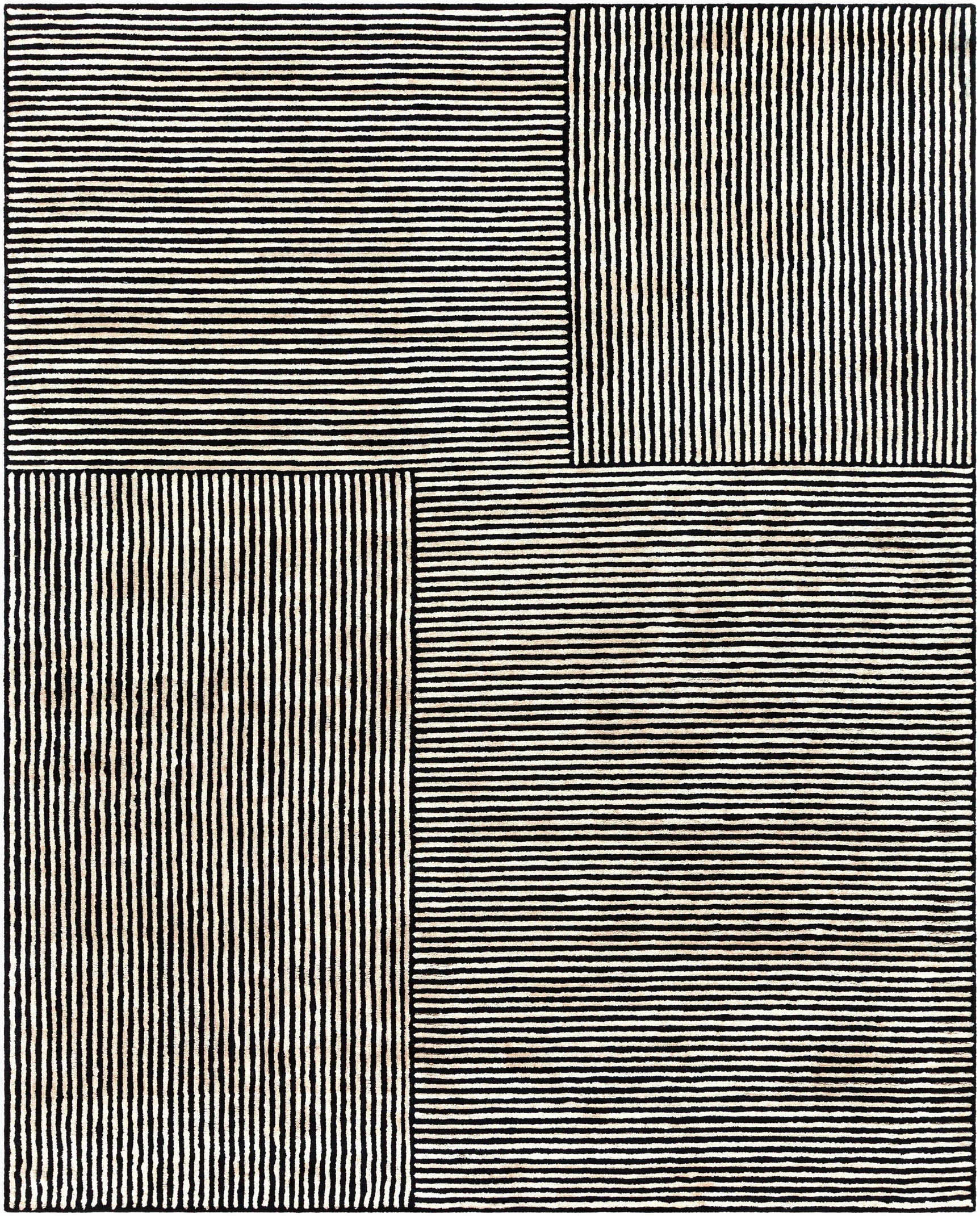 Black&White Striped Sheen Viscose Area Rug - Ornate Home