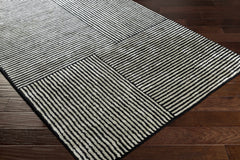 Black&White Striped Sheen Viscose Area Rug - Ornate Home