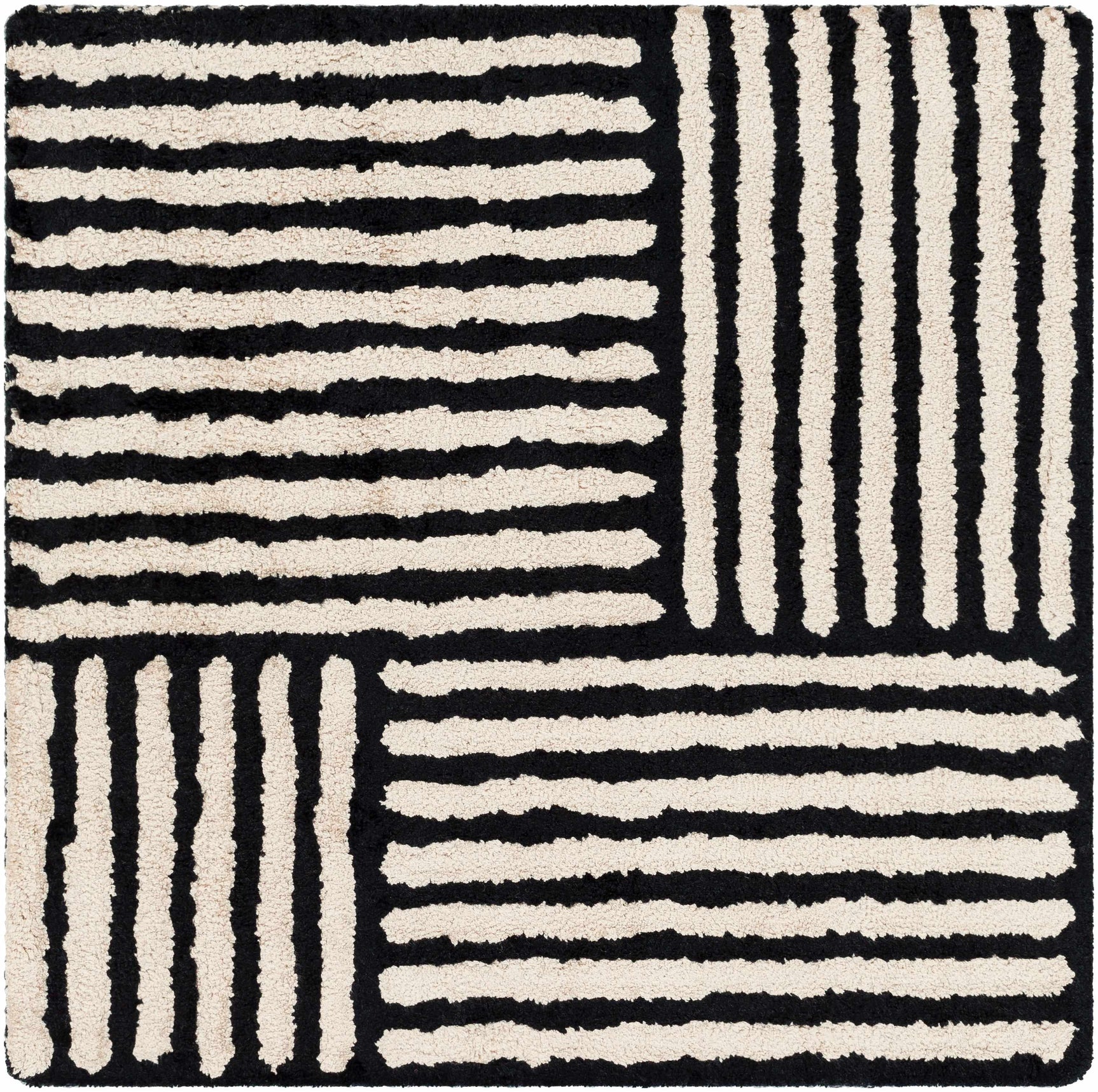 Black&White Striped Sheen Viscose Area Rug - Ornate Home