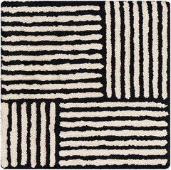 Black&White Striped Sheen Viscose Area Rug - Ornate Home