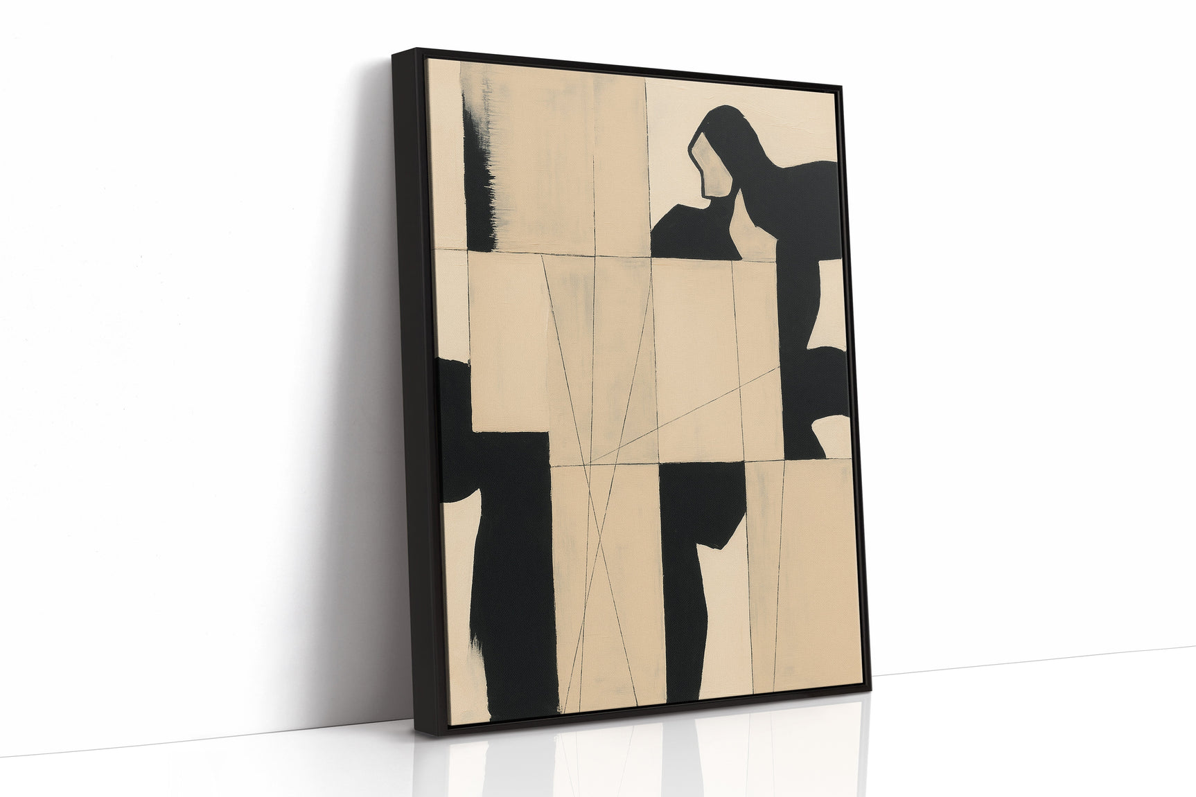 Modern Abstract Geometric Art Print in Black and Beige