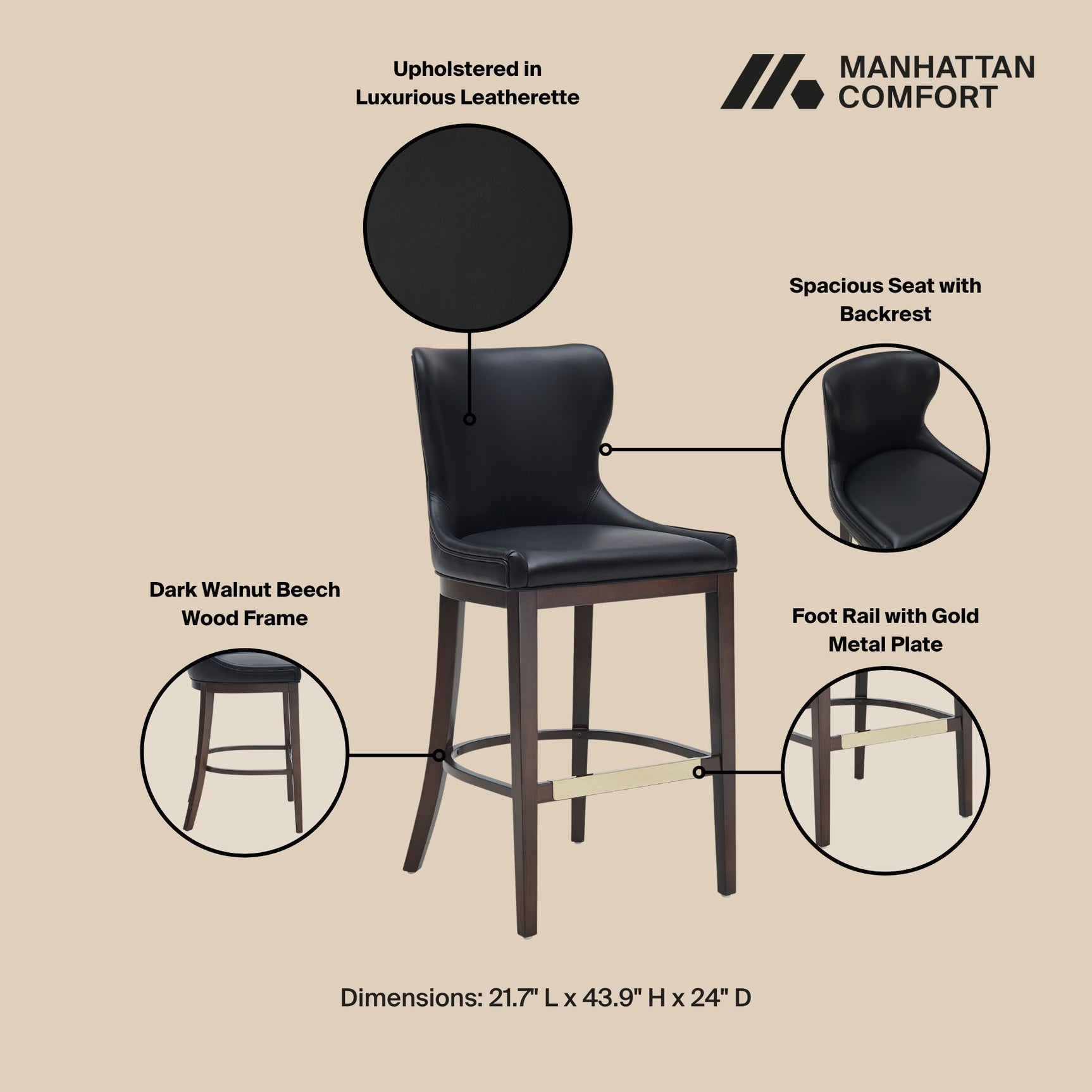 Blair Barstool in Black (set of 2) - Ornate Home