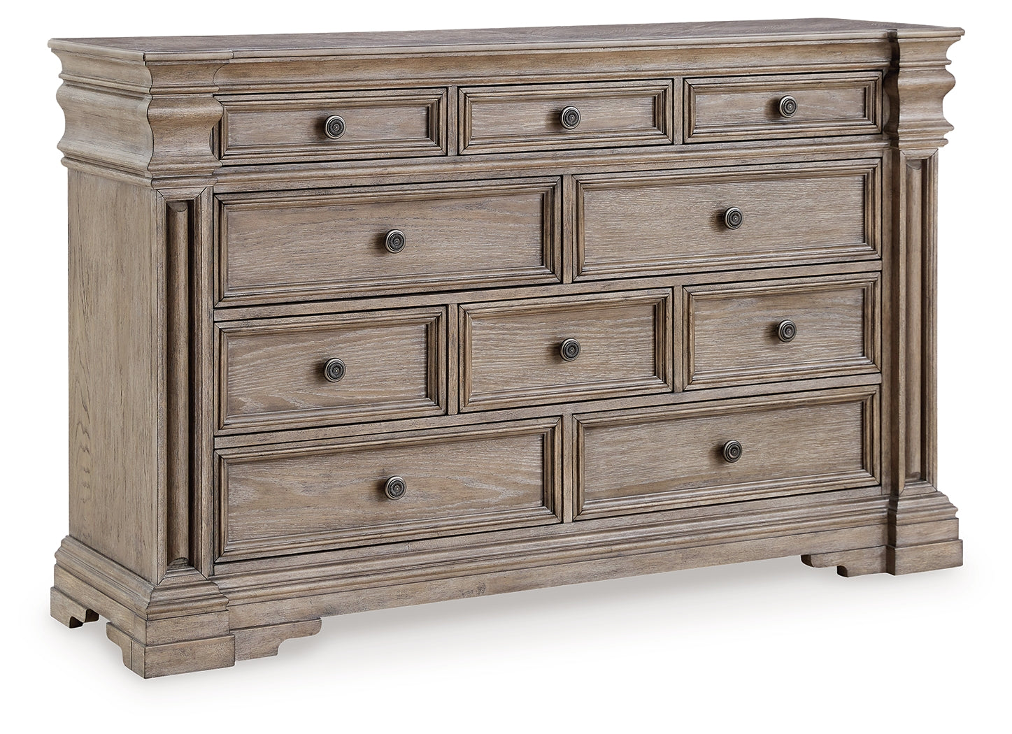 Blairhurst Light Grayish Brown King Panel Bedroom Set with Dresser, Chest and 2 Nightstands - Ornate Home