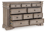 Blairhurst Light Grayish Brown King Panel Bedroom Set with Dresser, Chest and 2 Nightstands - Ornate Home