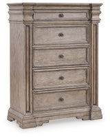 Blairhurst Light Grayish Brown King Panel Bedroom Set with Dresser, Chest and 2 Nightstands - Ornate Home