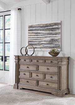 Blairhurst Light Grayish Brown Cal. King Panel Bedroom Set with Dresser, Chest and 2 Nightstands - Ornate Home