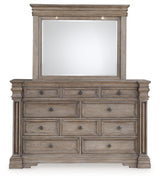 Blairhurst Light Grayish Brown Queen Panel Bed, Dresser, Mirror, 2 Chests and Nightstand - Ornate Home