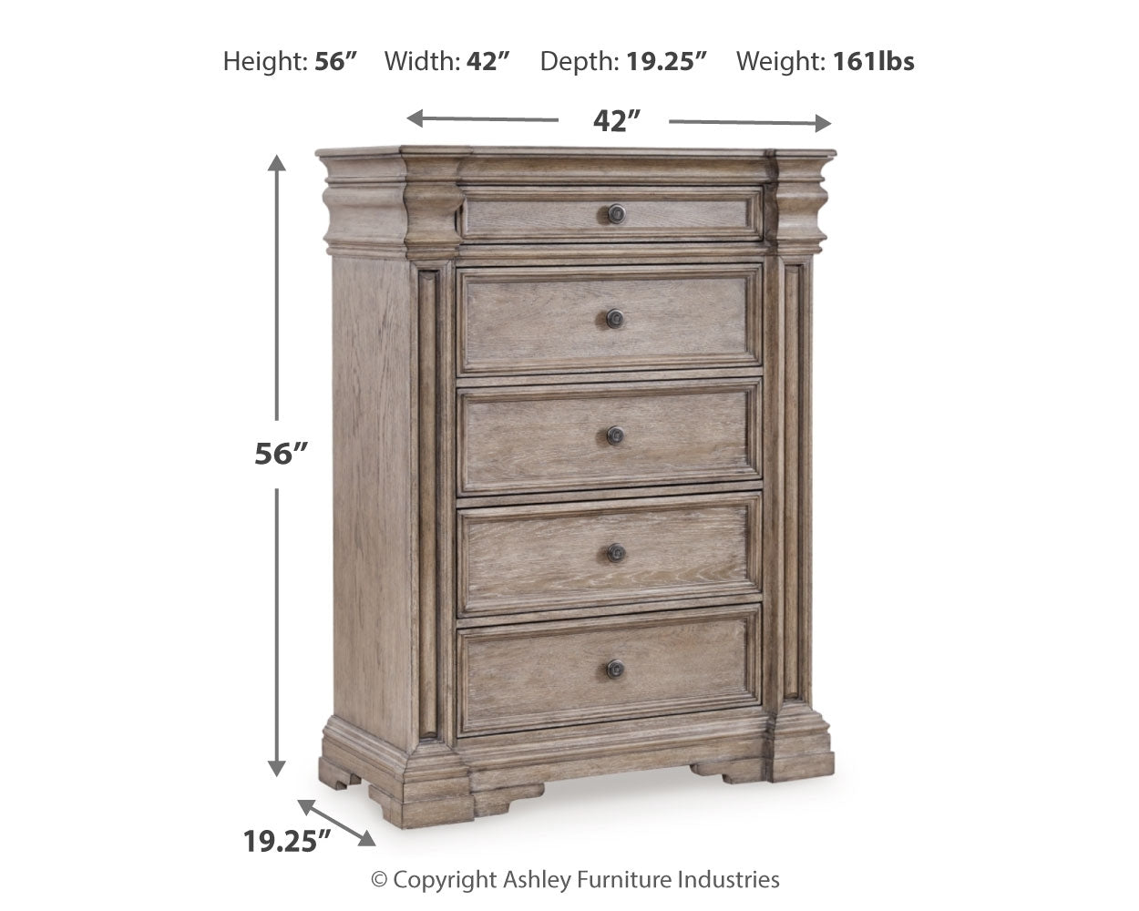 Blairhurst Light Grayish Brown Queen Panel Bed, Dresser, Mirror, 2 Chests and Nightstand - Ornate Home