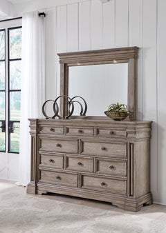 Blairhurst Light Grayish Brown Queen Panel Bed, Dresser, Mirror, 2 Chests and Nightstand - Ornate Home