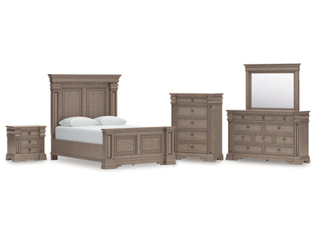 Blairhurst Light Grayish Brown Queen Panel Bedroom Set with Dresser, Mirror, Chest and Nightstand - Ornate Home