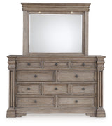 Blairhurst Light Grayish Brown Queen Panel Bedroom Set with Dresser, Mirror, Chest and Nightstand - Ornate Home