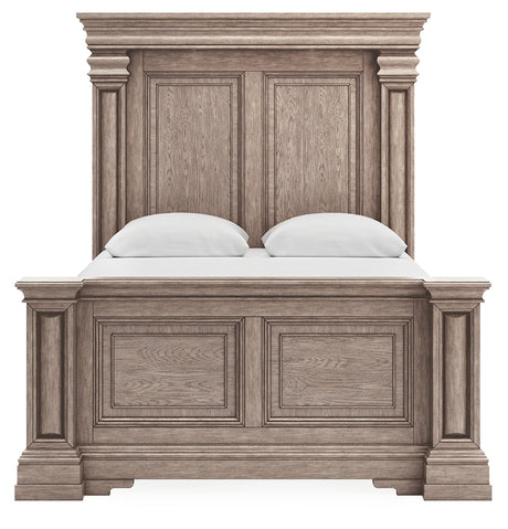 Blairhurst Light Grayish Brown Queen Panel Bedroom Set with Dresser, Mirror, Chest and Nightstand - Ornate Home