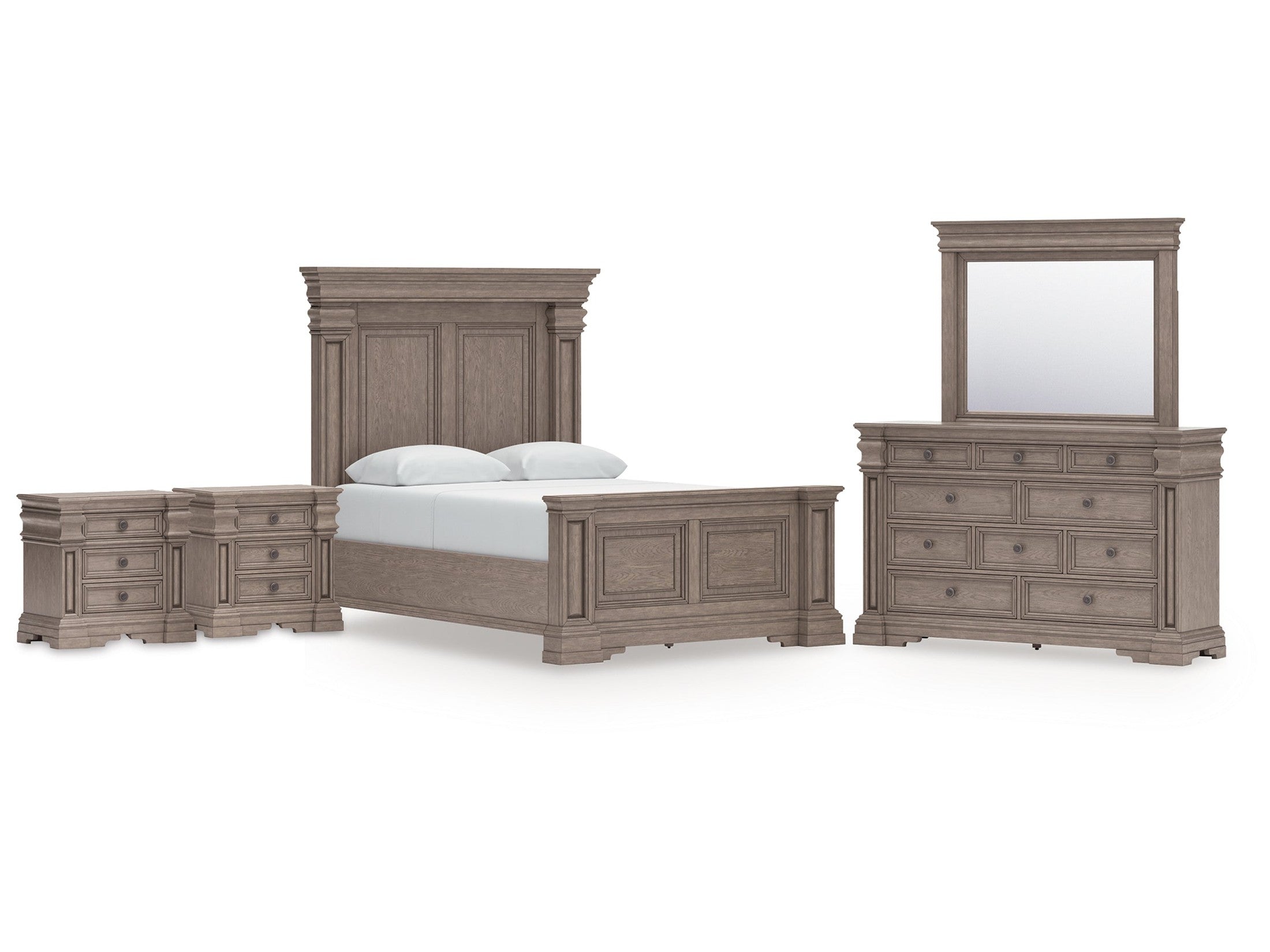 Ashley Furniture Blairhurst Light Grayish Brown Queen Panel Bedroom Set with Dresser, Mirror and 2 Nightstands