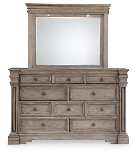 Blairhurst Light Grayish Brown Queen Panel Bedroom Set with Dresser, Mirror and 2 Nightstands - Ornate Home