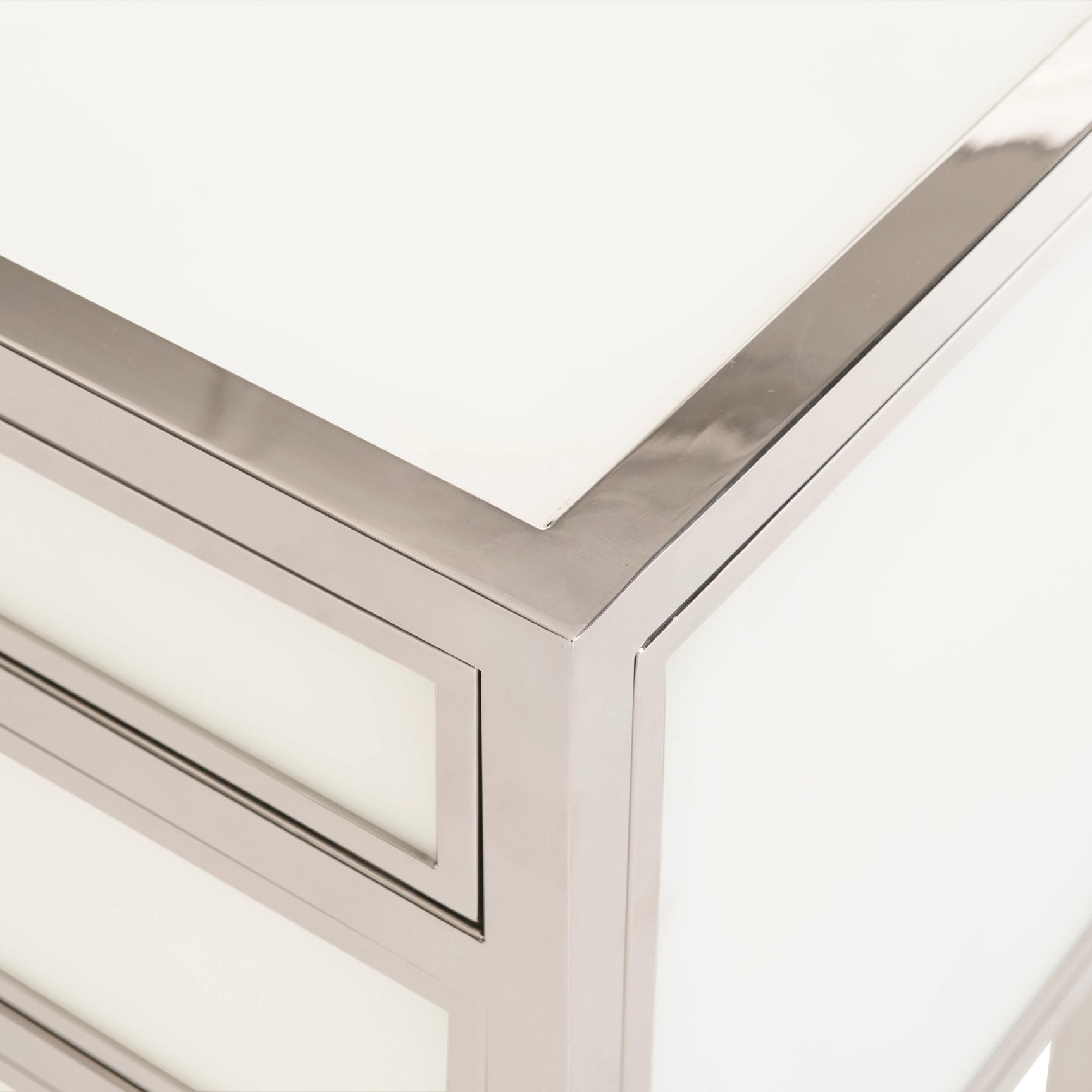 Blanca White/Polished Stainless Nightstand - Ornate Home