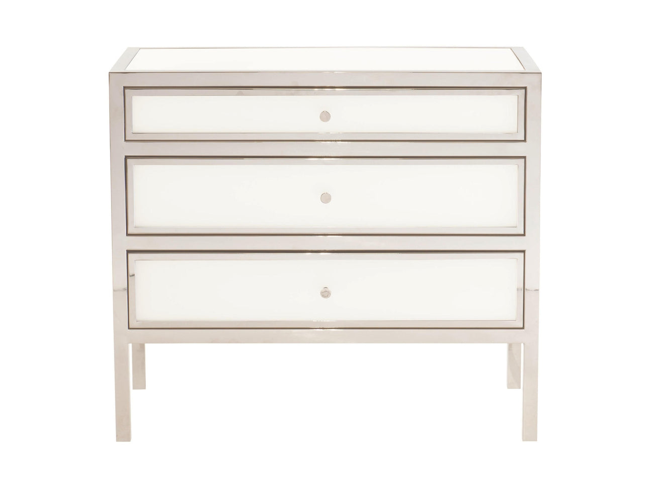 Blanca White/Polished Stainless Nightstand - Ornate Home