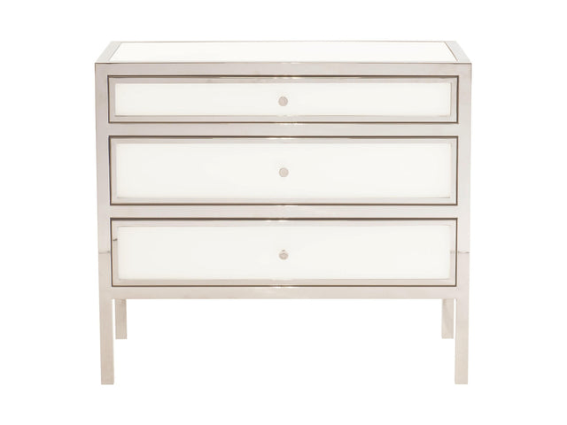 Blanca White/Polished Stainless Nightstand - Ornate Home